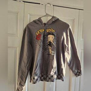 Jerry Leigh Betty Boop Women's Gray Full Hoodie W/ Zipper Size Juniors XL